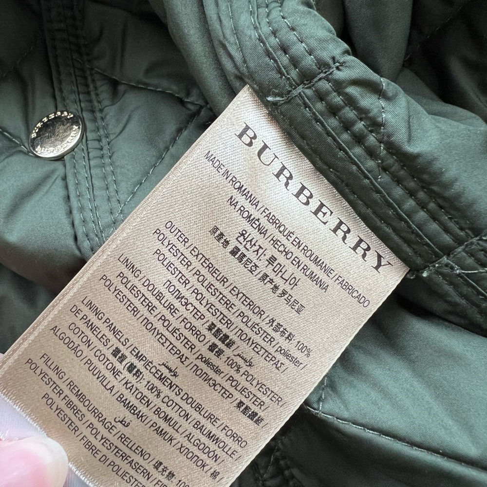 Burberry Dark Green Quilted Jacket with Yellow Collar - Picture 7 of 8